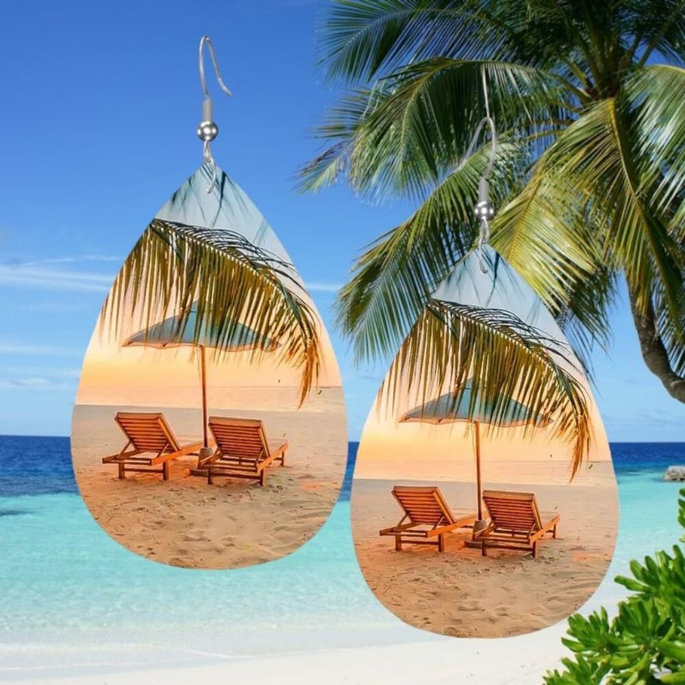 Beach Earrings Dangle hooks Ocean Palm Tree Hawaii Cruise Adirondack Cha…
